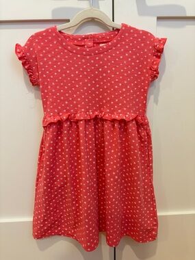 Girls' Coral Dot Ruffle Sleeve Dress